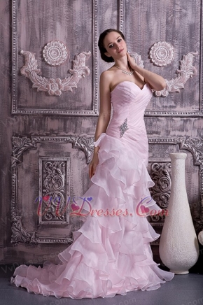 Baby Pink Sweetheart Ruffles Layers Skirt Prom Dress For Sale Inexpensive