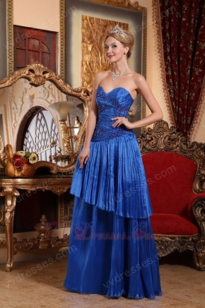 Hot Sell Royal Blue Pleated Floor Length Prom Dress UK