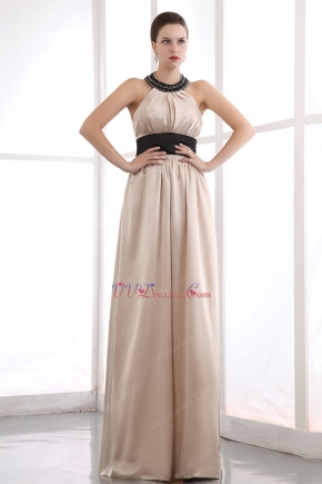 Halter Champagne Bridal Mother Dress With Black Sash