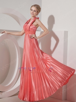 Pleated Halter Floor-length Skirt Watermelon Prom Dress Cheap