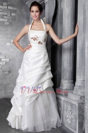 Modest Halter Floor-length Appliqued Wedding Dresses