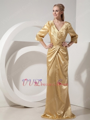 3/4 Sleeves Golden Mother Of The Bride Dress By Designer