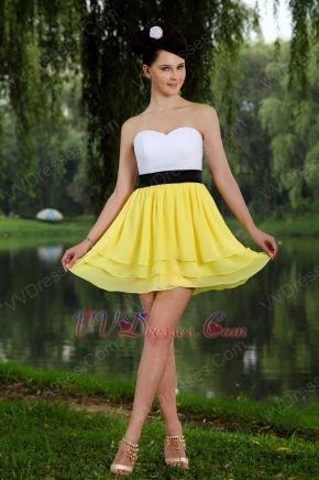 Sweetheart White And Yellow Chiffon Graduation Dress