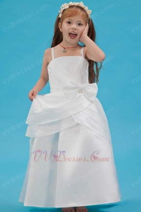 Hot Sell Spaghetti Straps Bow Ivory Taffeta Flower Girl Dress