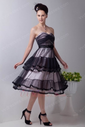 Sweetheart Tea Length Black Cascade Skirt Celebrity Prom Dress