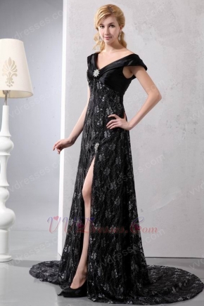 Sexy Lace Black Mother Of The Bride Dress With High Split