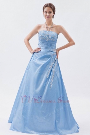 Strapless Embroidery Baby Blue Puffy Prom Dress With Appliques