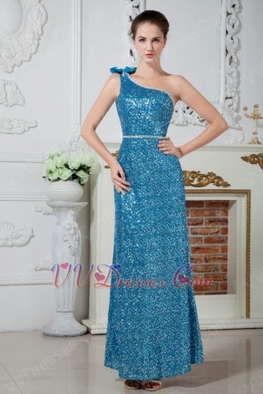 Blinking One Shoulder Evening Dress Made By Blue Sequin