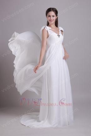 V Neckline Quality White Prom Dresses Wedding Party Dress