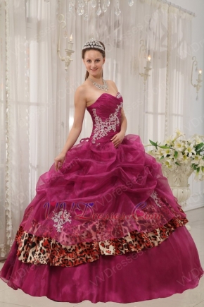 Best 2014 Appliqued Ruby Red Quinceanera Dress With Leopard Fabric