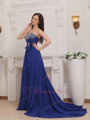 Royal Blue Chiffon Women In Cheap Formal Dresses With High Slit