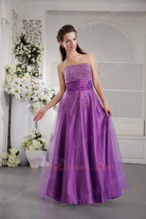 Strapless Beading Emberllish Dark Violet Prom Dress 2014