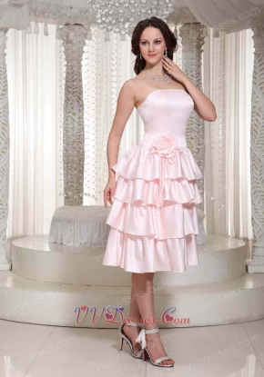 Wholesale Multilayers Short Skirt Simple Mother Prom Dress Pink Color