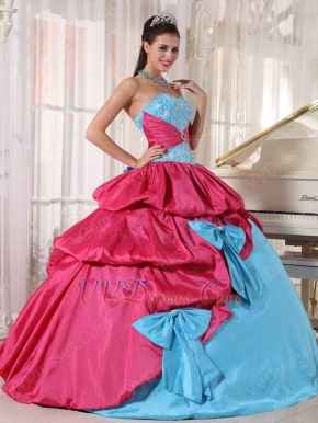 Light Sky Blue Ball Gown Dress With Bowknot Emberllish