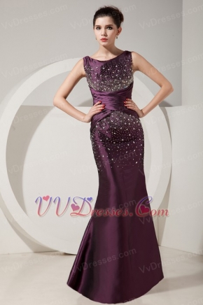 Dark Purple Mermaid Scoop Neck Prom Dress With Beading Inexpensive