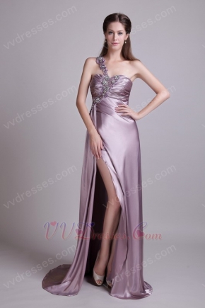 One Shoulder High Side Split Rosy Brown Evening Dress