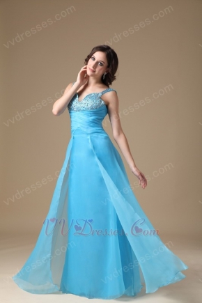 Beading Decorate Aqua Blue Evening Dress For Discount