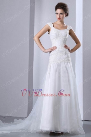 Straps Square Neck Appliqued White Wedding Dress Online