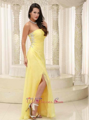 Pretty Daffodil Chiffon Evening Pageant Dresses Side Slit