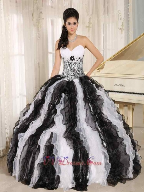 Classical White and Black Alternant Ruffles Quinceanera Gown Zebra