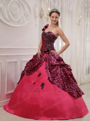 Single One Shoulder Zebra Printed Military Party Ball Gown