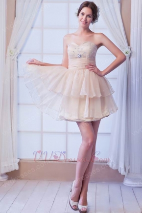 Beautiful Ruched Bodice With Crystal Cascade Short Skirt Prom Dress