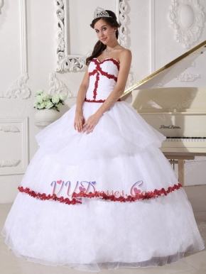 Wine Red Details Dama Quinceanera Dress In White