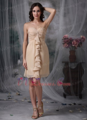 Champagne Ruched Short Prom Dress With Draping Knee Length Sexy