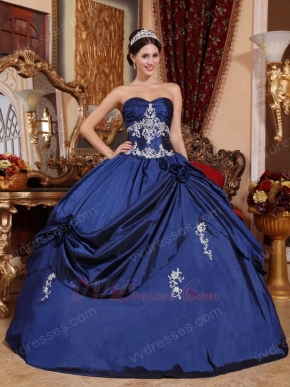 Navy Blue Puffy Floor Length Skirt Evening Ball Gown