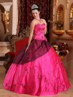 Stylish Deep Rose Pink Embroidery 16th Girls Party Dress