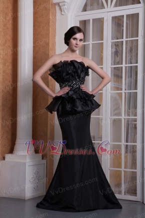 Black Mermaid Strapless Ruffles Neck Prom Gowns Dress Petite Inexpensive