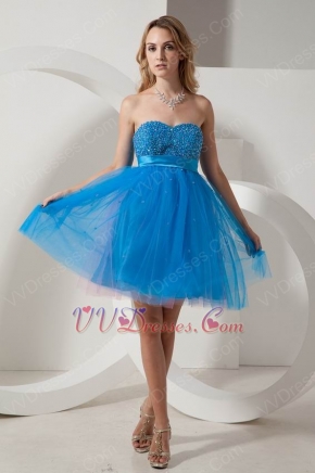 Sweetheart Knee Length Dodger Blue Prom Dress With Beading