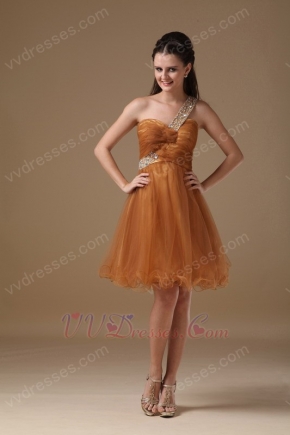 Ocher One Shoulder Neckline Sweet 16 Girl Dress