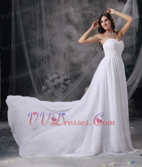 Popular White Chiffon Prom Dress With Silver Beading Decorate Inexpensive