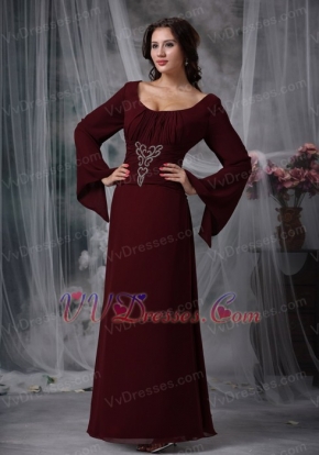 Scoop Burgundy Mother Of The Bride Dress Long Sleeves Modest