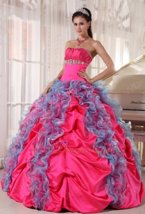 Deep Rose Pink 16th Girl Quinceanera Dress With Ruffled Skirt