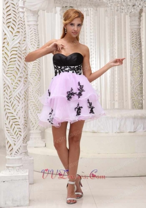 Black and White Bodice Lilac Organza Layers Prom Dress Appliques