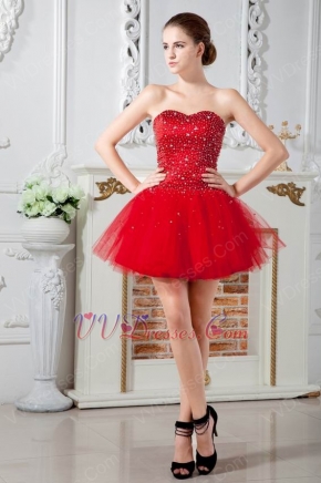 Lovely Sweetheart Dark Red Net Graduation Dress Cheap