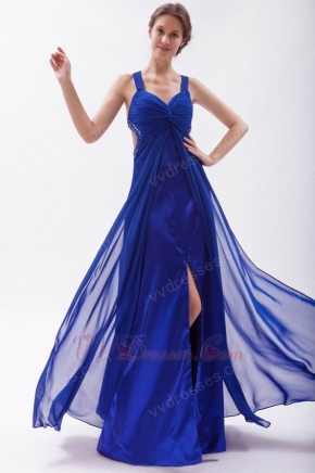 Cross Back Royal Blue Skirt With Split Special Ocassion Dresses