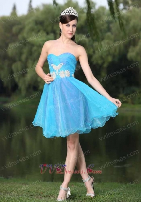 Purple Covered With Skye Blue Organza Prom Outdoor BBQ Party Dress Mini