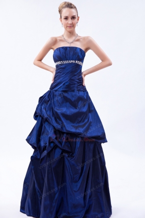 Strapless Navy Blue Taffeta Prom Ball Gown For Low Price