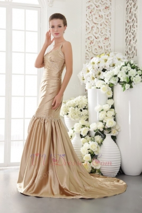 Straps Cross Back Mermaid Champagne Exclusive Prom Dress