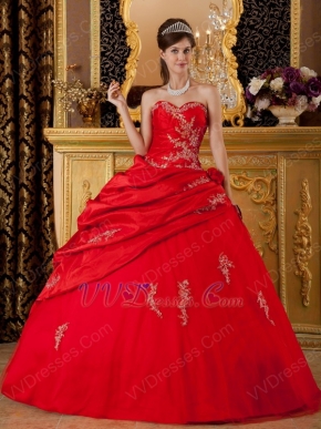 Dark Red Applique Emberllish Quinceanera Dress Custom Made