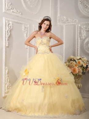 Yellow Quinceanera Handmade Dress With Appliqued Bottom