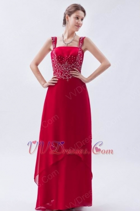 Inexpensive Square Embroidery Wine Red Evening Dress