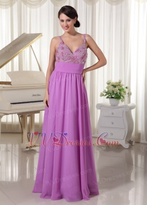 Chiffon Spaghetti Straps Pretty Lavender Prom Party Dress Inexpensive