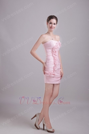 Strapless Sheath Baby Pink Short Prom Dress With Rosette Decorate