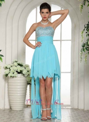 Beaded Sweetheart Upper Part 2019 Prom Dress Aqua Blue High-low Skirt