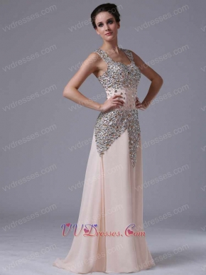 Champagne Fully Crystals Sheath Square Pageant Prom Dress For Mature Lady