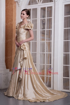 Handcrafted Flowers Neck Champagne Dress For Prom Party Inexpensive